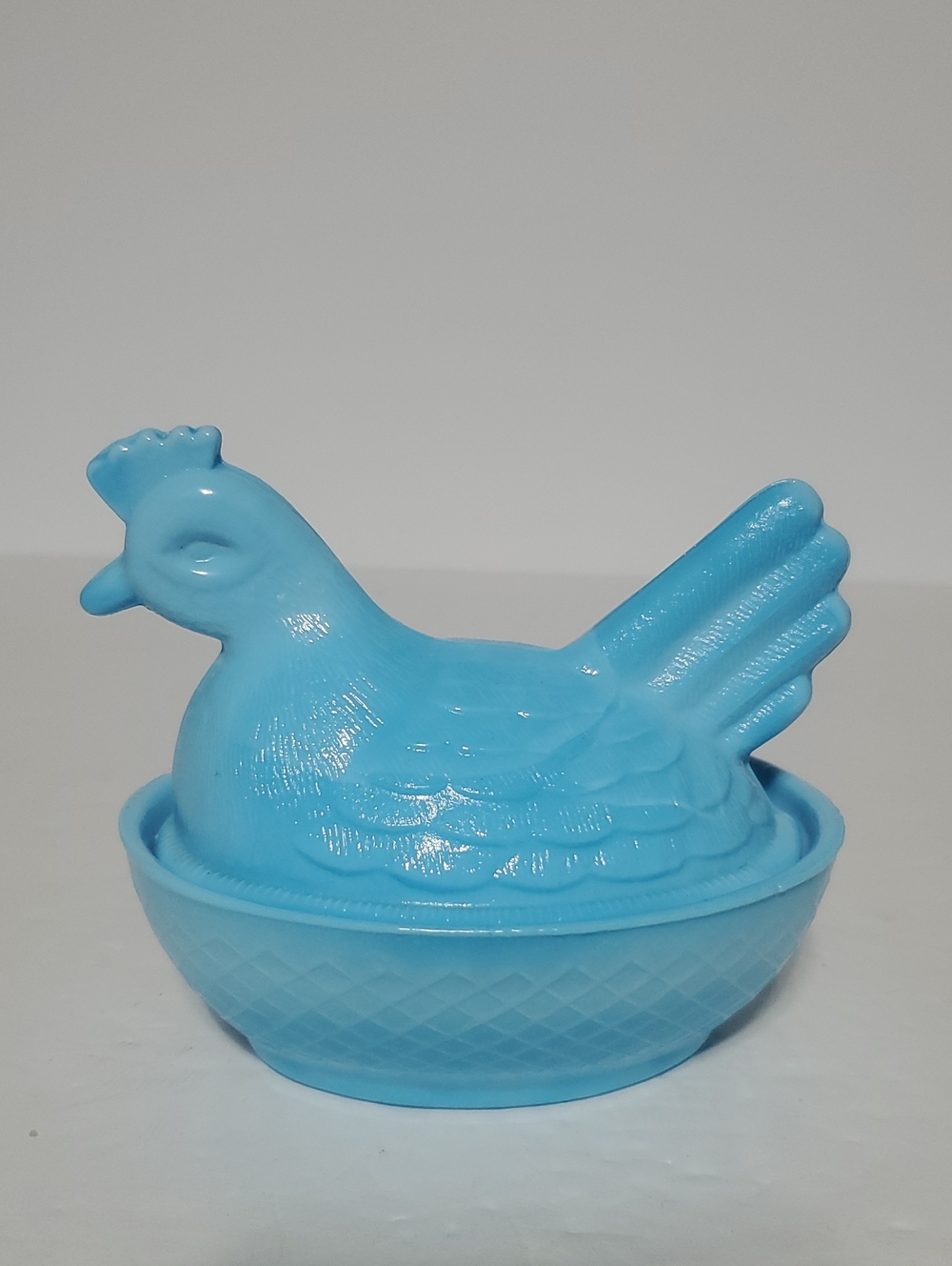 Vtg Blue Slag Glass Hen On Nest